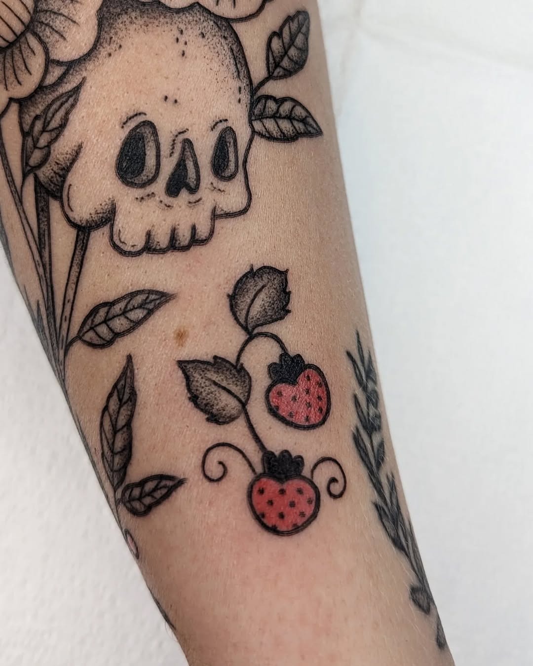 Culinary Ink: Strawberry and Skull Tattoo Design Tattoo Design