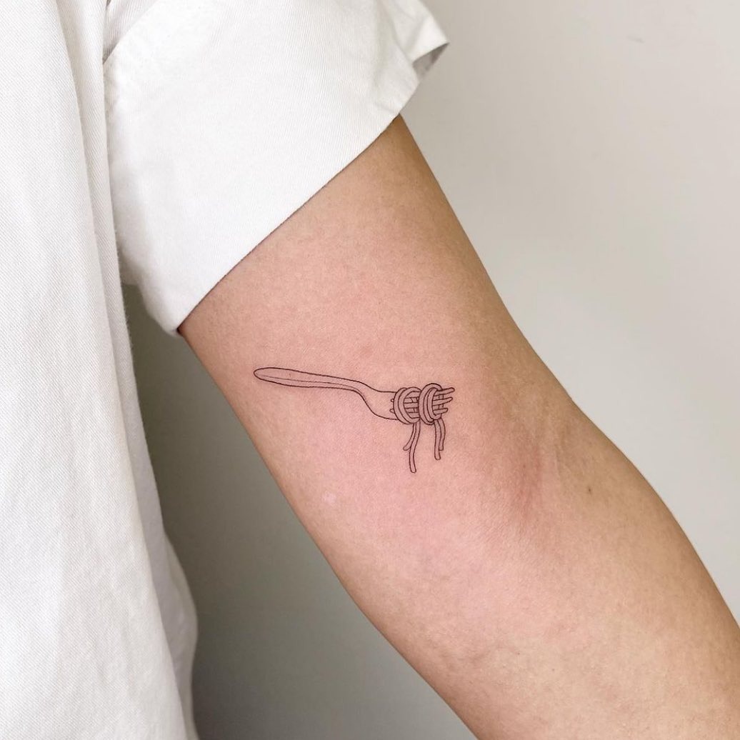 Minimalist fork and noodles tattoo design Tattoo Design