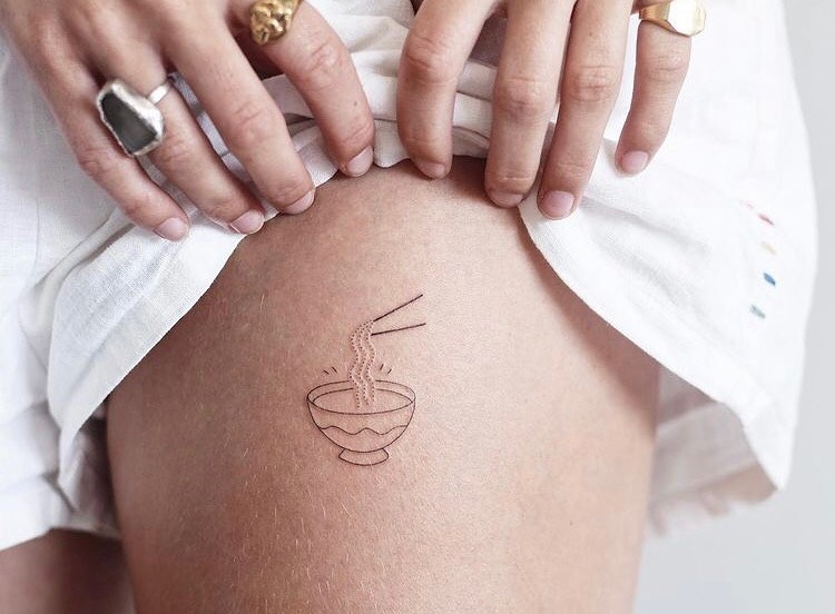 Minimalist noodle bowl tattoo for food lovers Tattoo Design