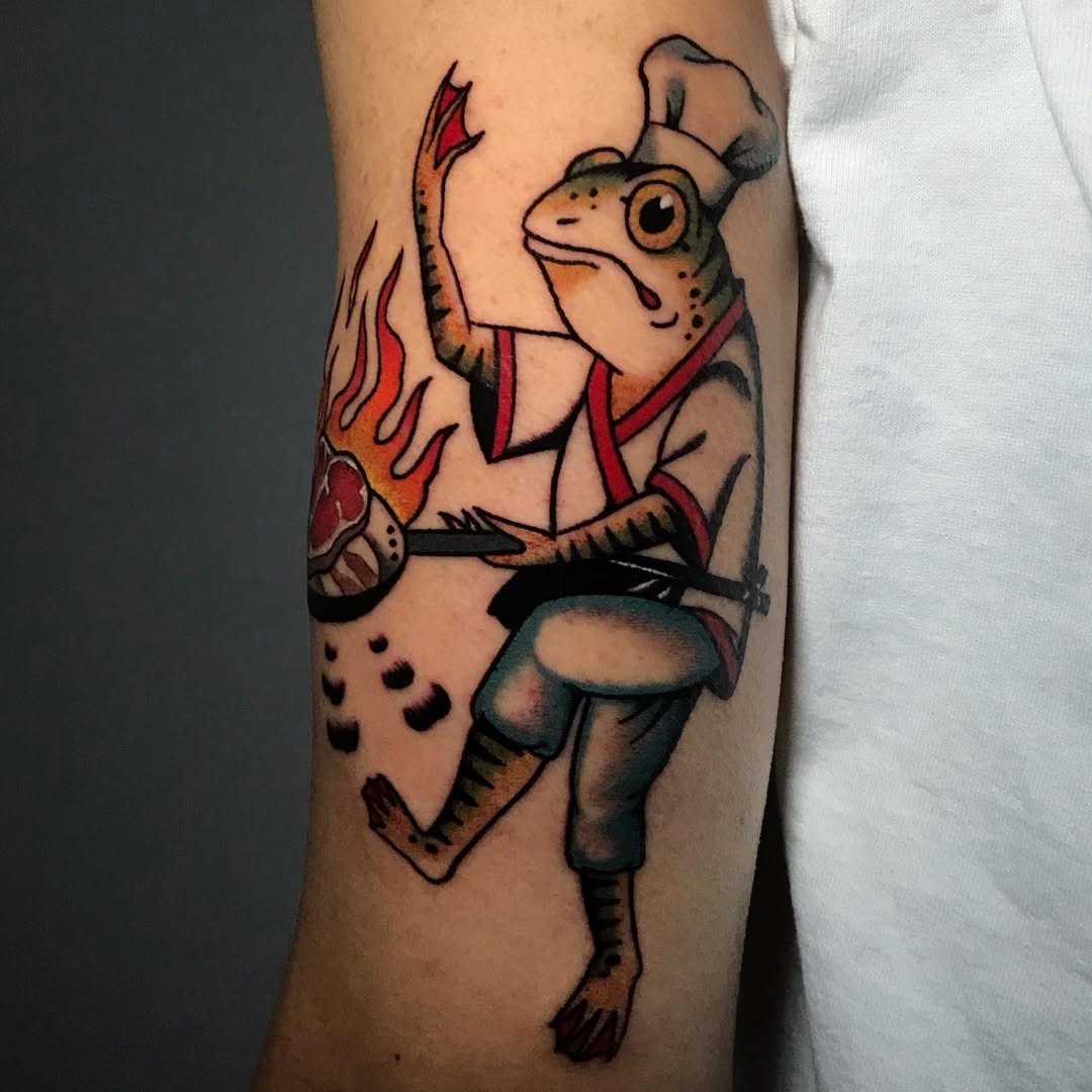 Whimsical Frog Chef Tattoo Brings Culinary Flair Tattoo Design