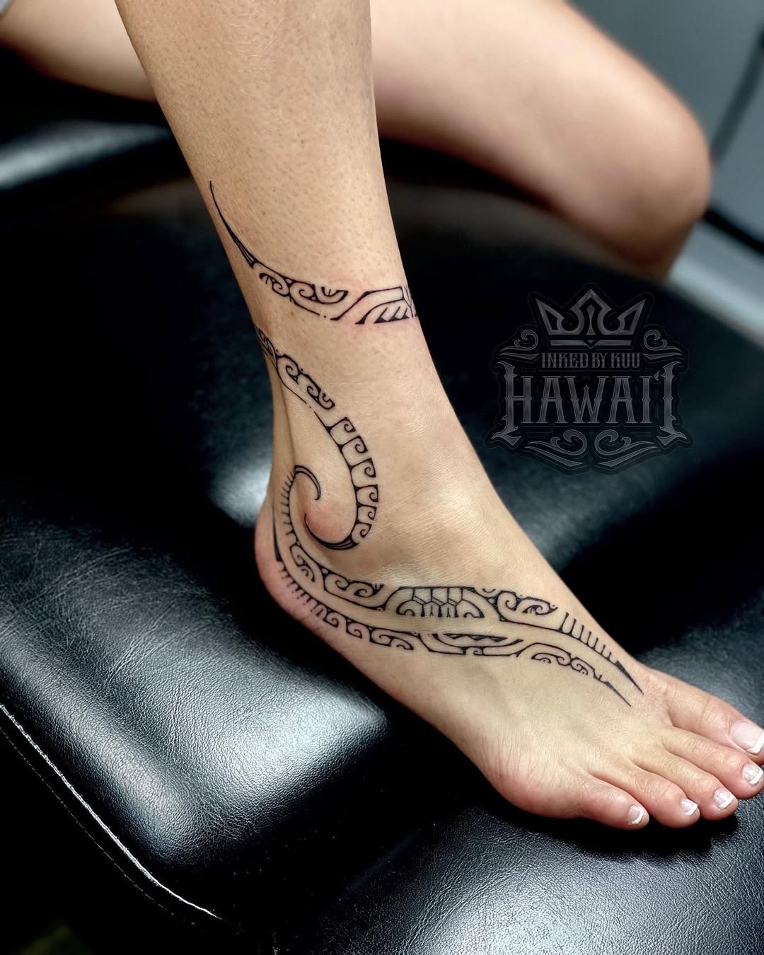 Bold Hawaiian-inspired Foot Tattoo Design Tattoo Design
