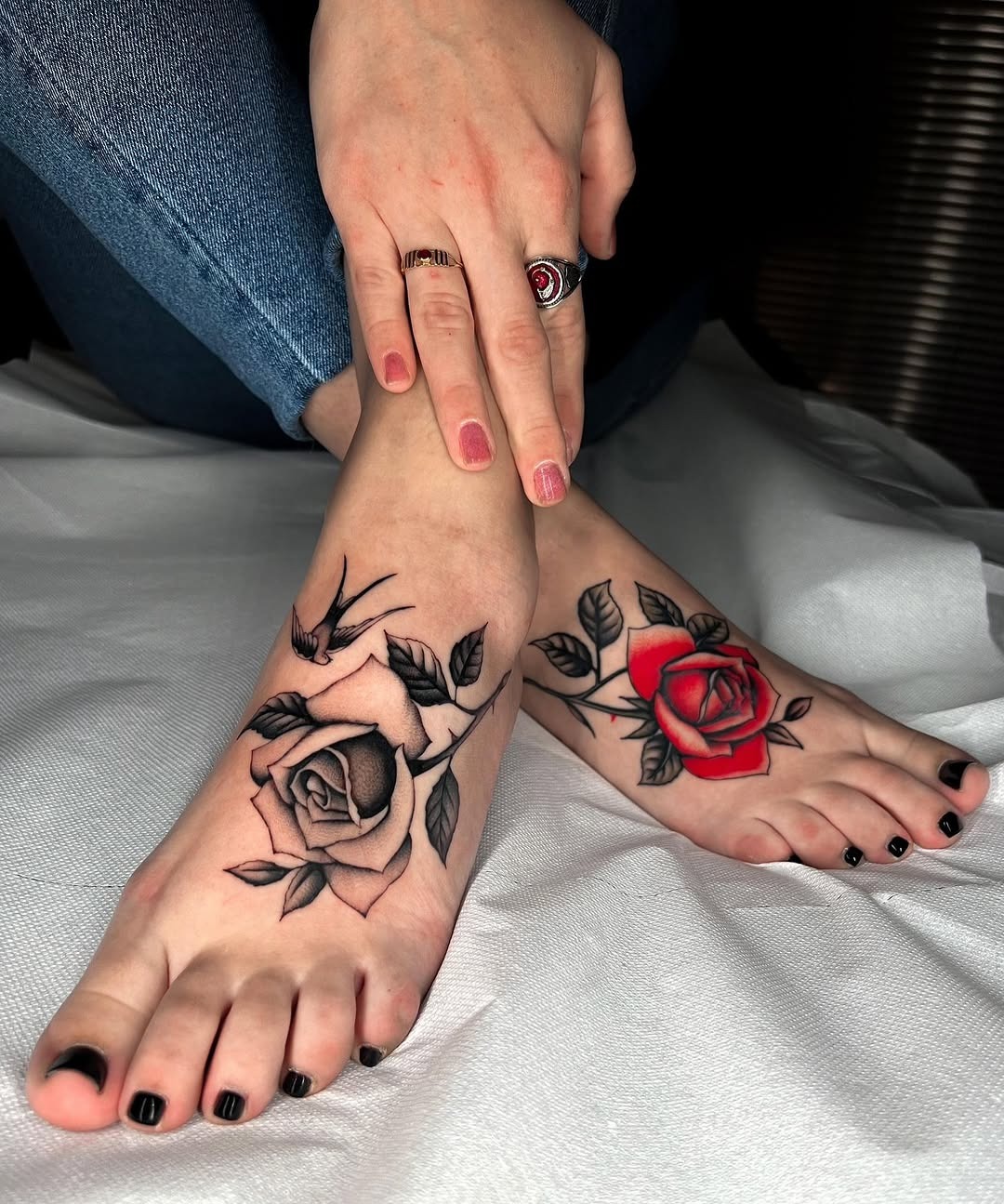 Elegant Rosy Foot Tattoos with a Stylish Touch Tattoo Design