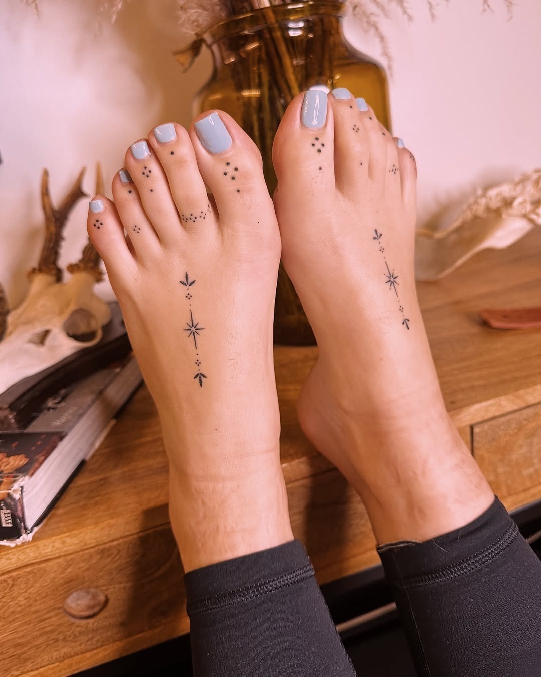 Ethereal Star-Themed Foot Tattoos Tattoo Design