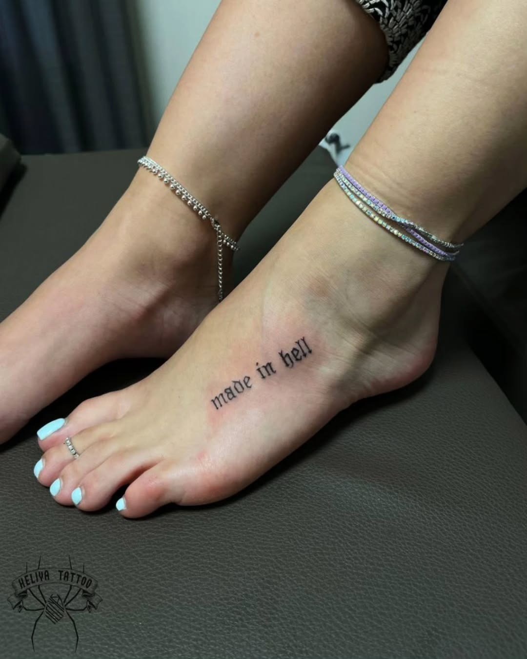 Striking Foot Tattoo: Made in Hell Tattoo Design