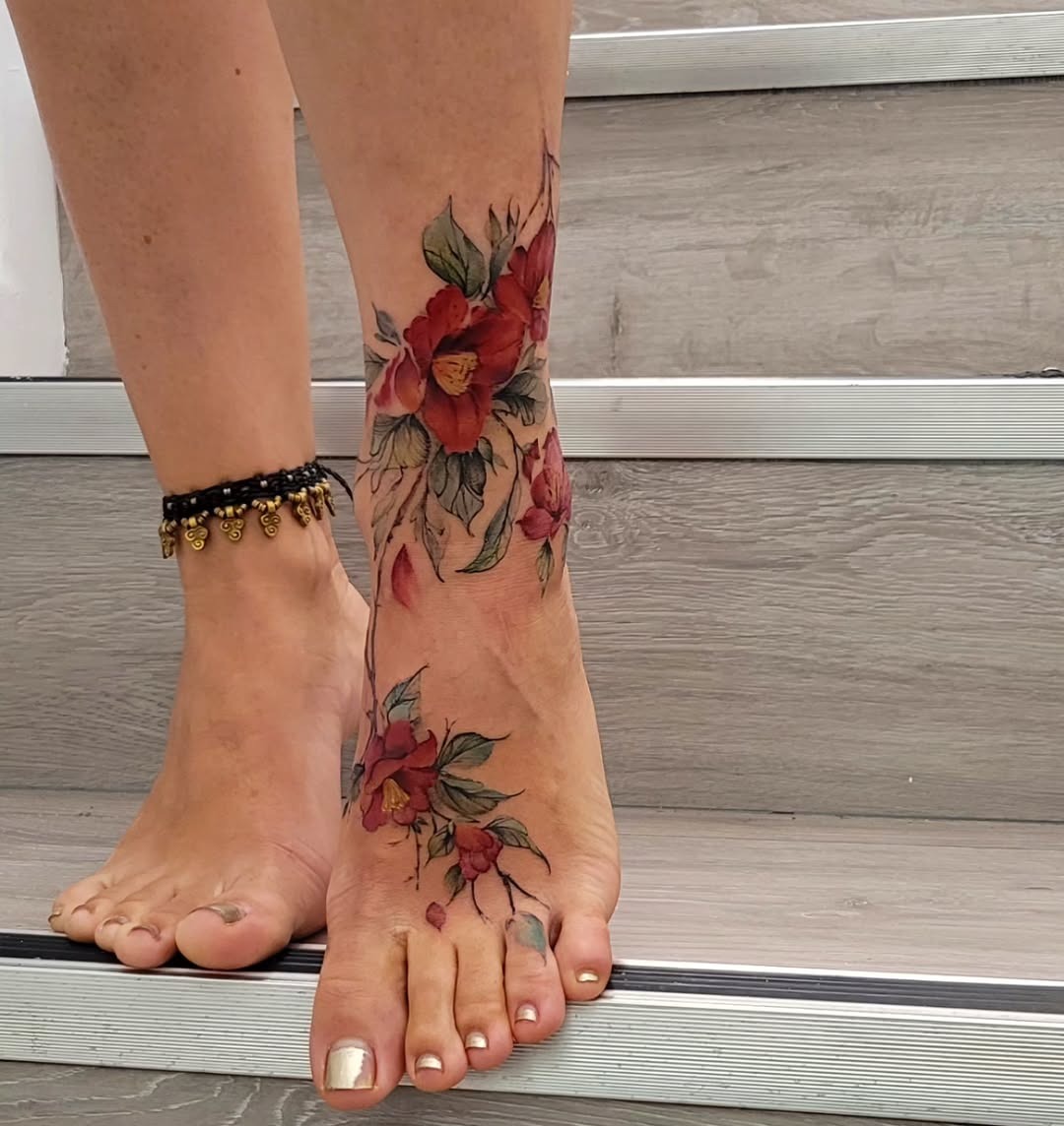 Stunning Floral Foot Tattoo Design Tattoo Design