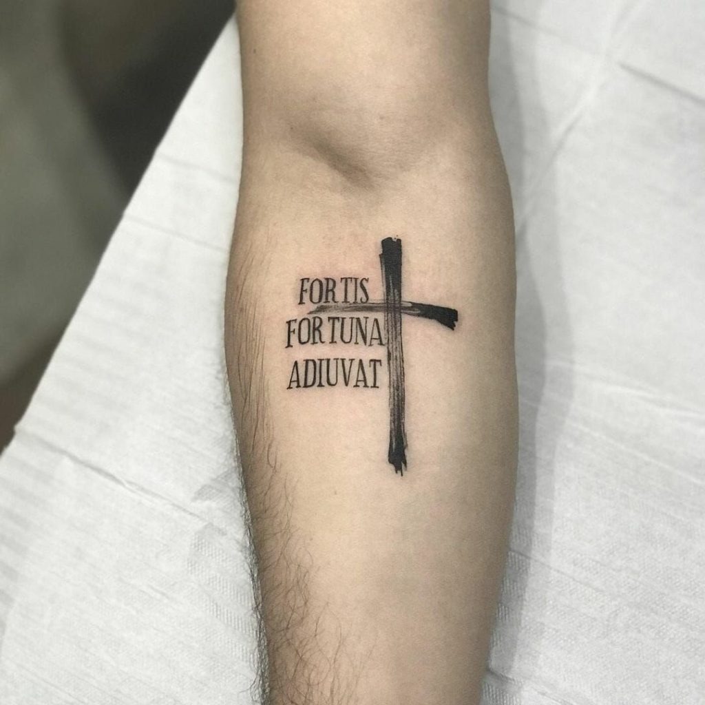 Brushstroke Cross on Forearm Tattoo Design