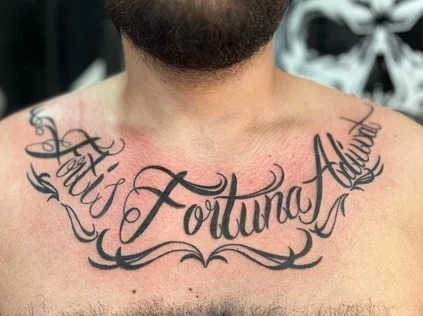 Chest Script with Flourish Tattoo Design