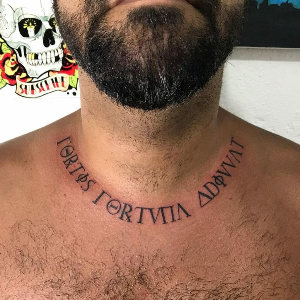 Collarbone Curved Lettering Tattoo Design