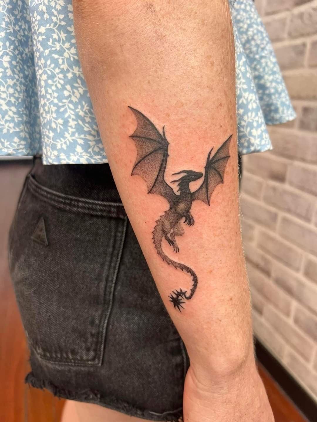 Shadowed Flying Dragon Forearm Tattoo Tattoo Design