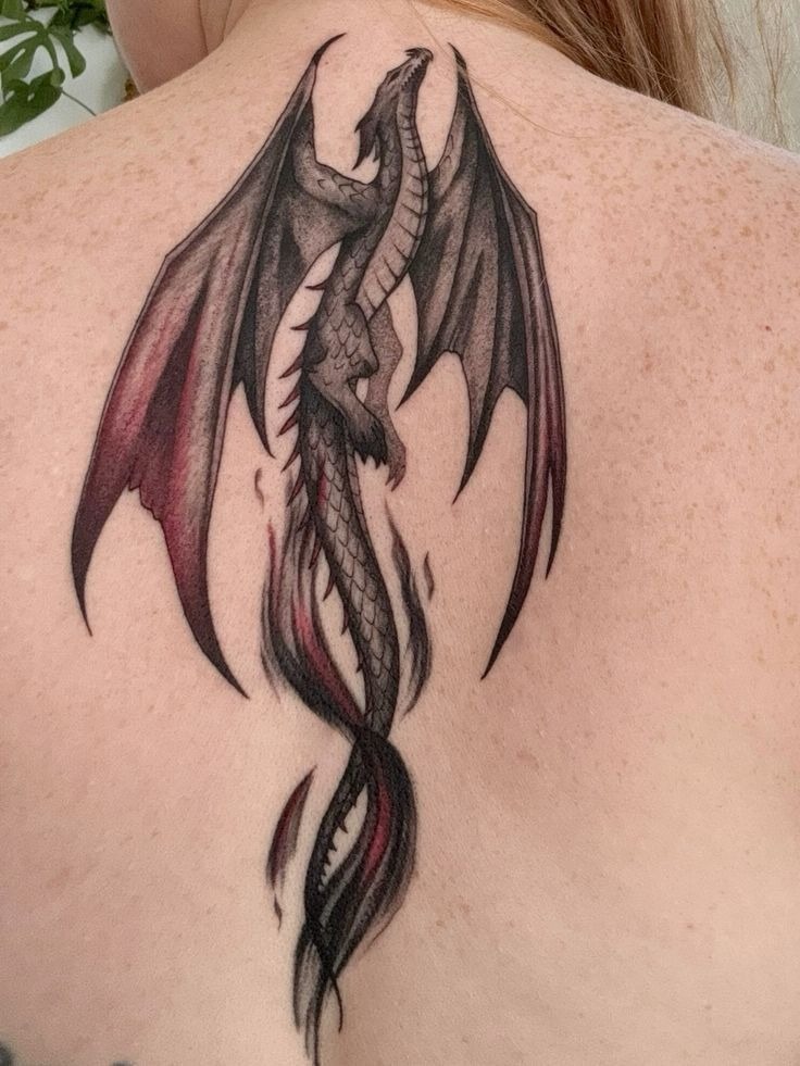 Tall Red-Black Dragon Back Tattoo Tattoo Design