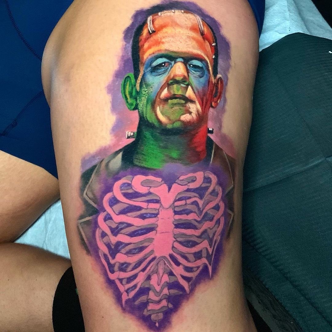 Bold and colorful Frankenstein tattoo design Tattoo Design