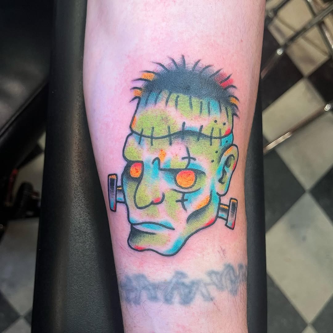 Colorful Frankenstein Tattoo with Cartoonish Style Tattoo Design