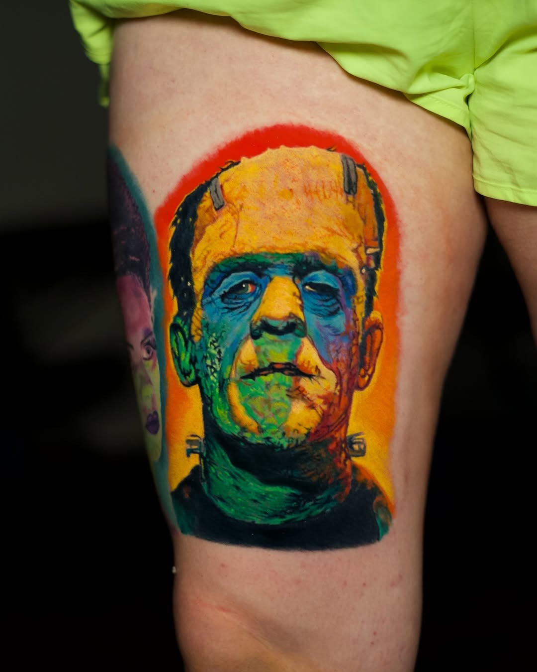 Colorful Frankenstein Tattoo with Vibrant Details Tattoo Design