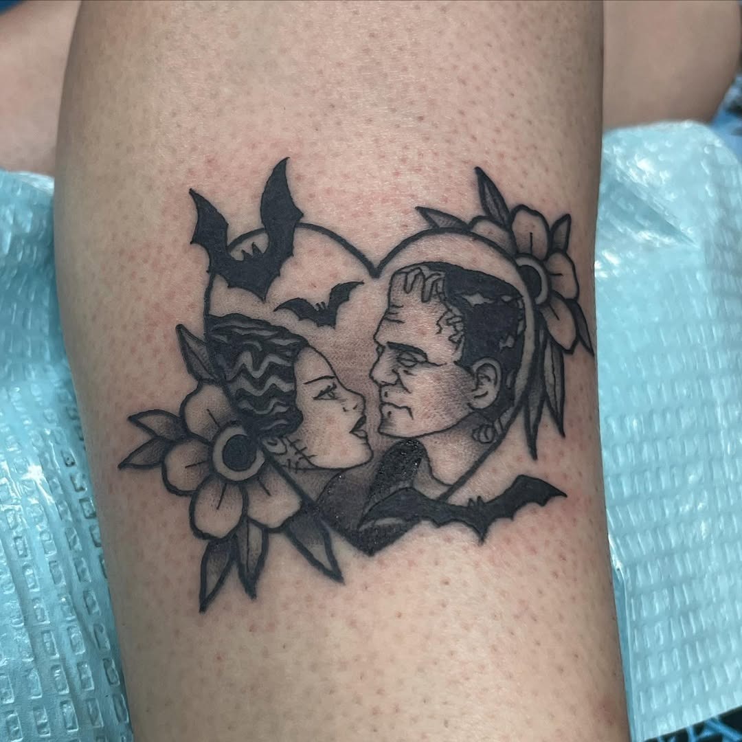 Eternal love between Frankenstein and his bride Tattoo Design