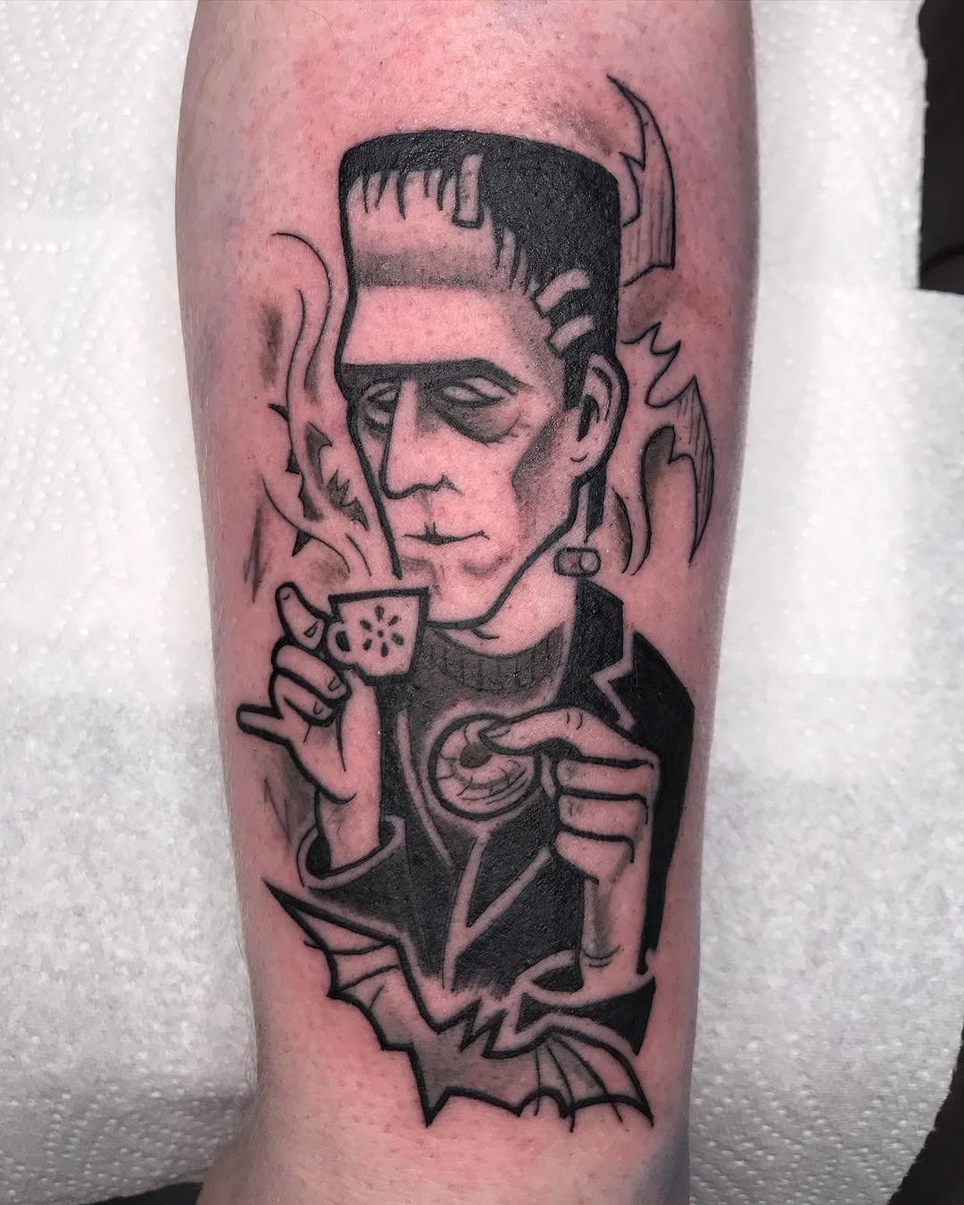 Frankenstein enjoys a coffee break tattoo Tattoo Design