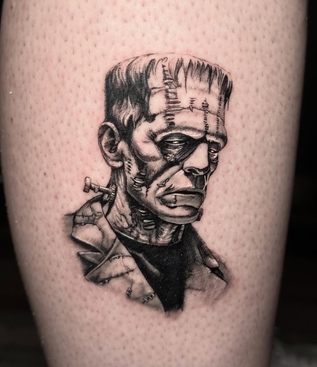 Realistic Frankenstein tattoo with detailed shading Tattoo Design