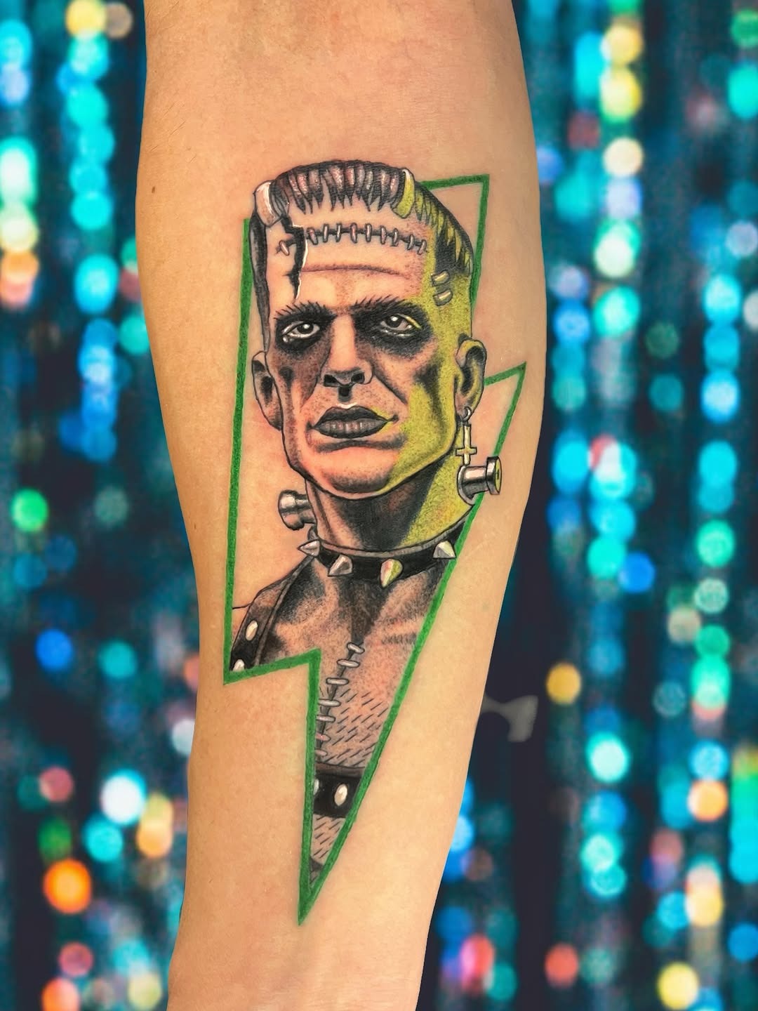 Stunning Frankenstein Tattoo with Bold Lightning Design Tattoo Design