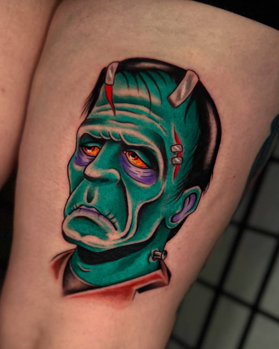 Vibrant Frankenstein Portrait Tattoo with Unique Style Tattoo Design