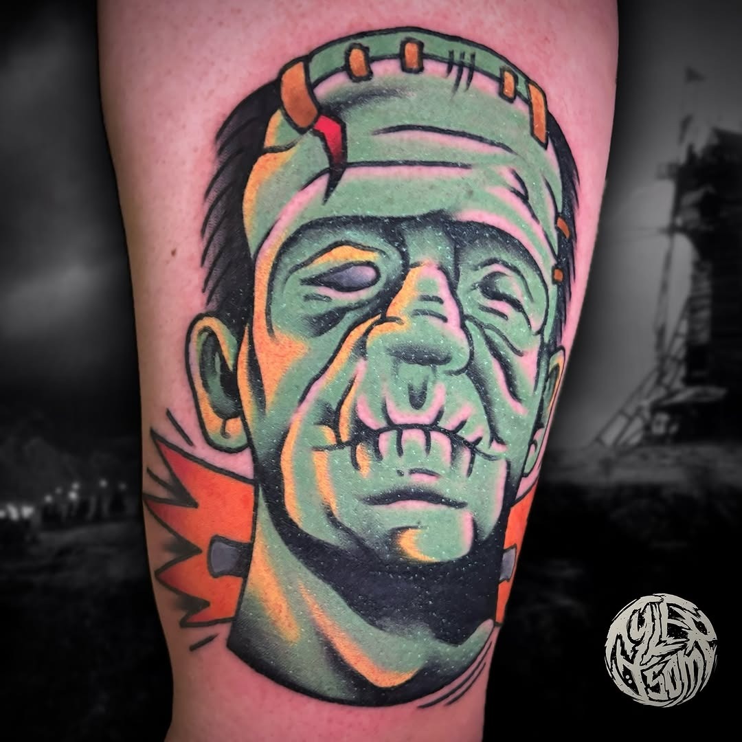 Vibrant Frankenstein Tattoo Capturing Classic Horror Tattoo Design
