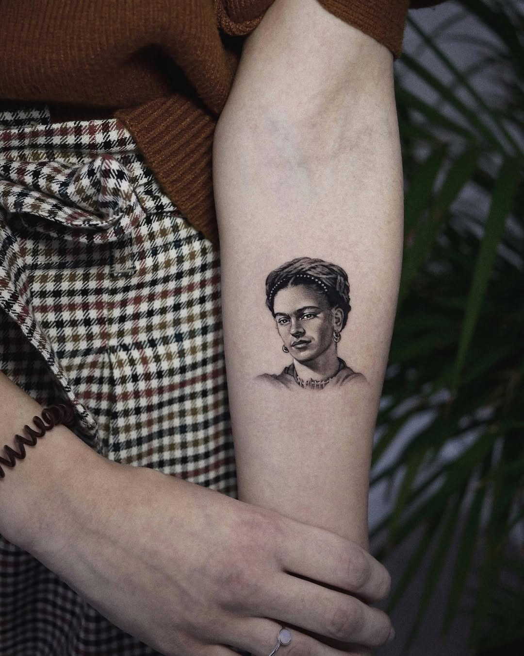 Elegant Frida Kahlo Portrait Tattoo on Arm Tattoo Design