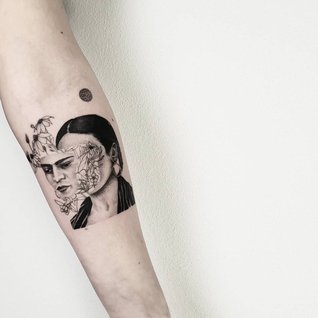 Intricate Frida Kahlo floral tattoo design Tattoo Design