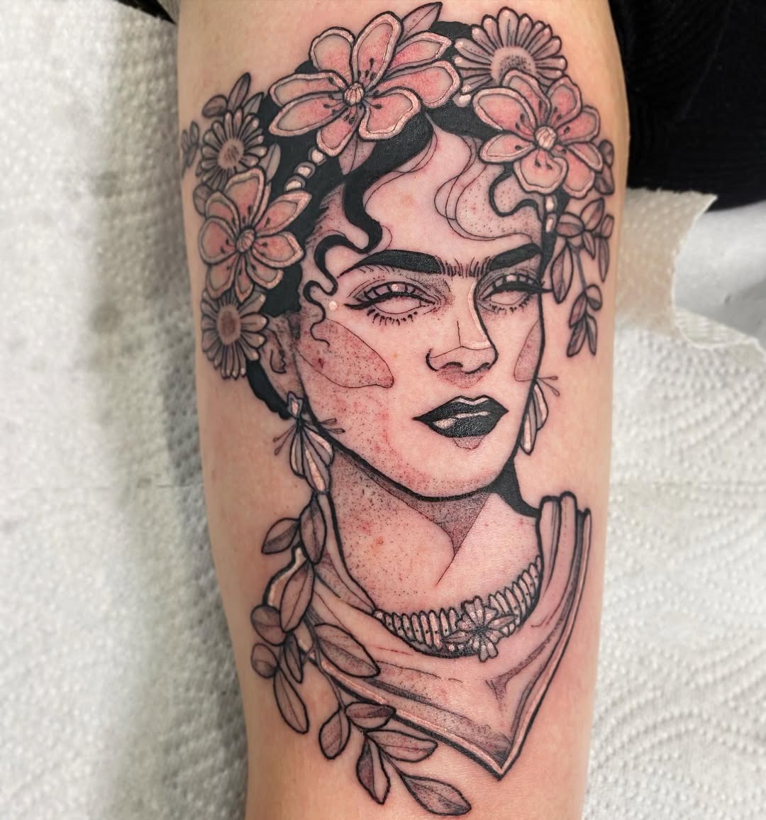 Stunning Frida Kahlo Floral Portrait Tattoo Tattoo Design