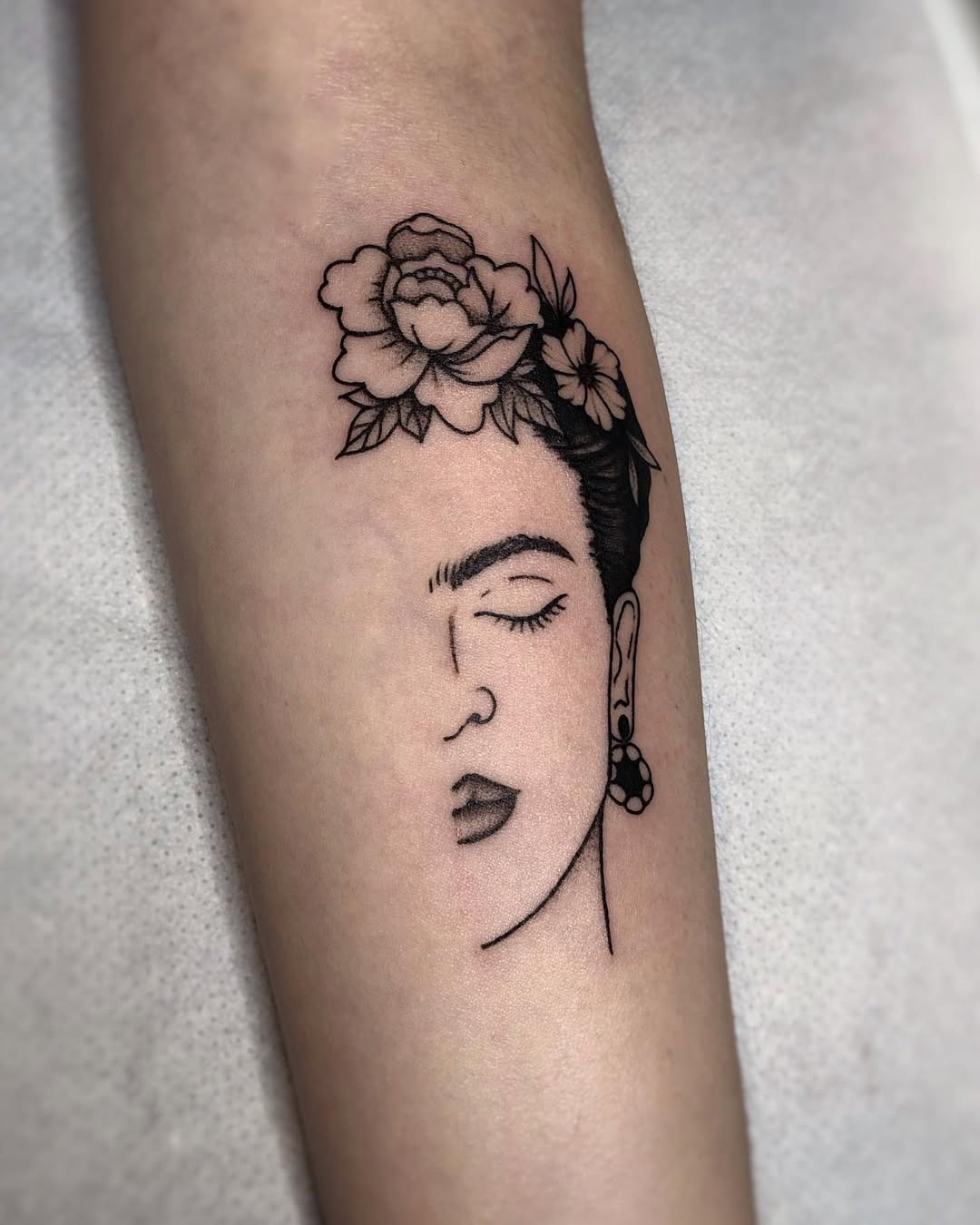 Vibrant Frida Kahlo Portrait Tattoo on Arm Tattoo Design