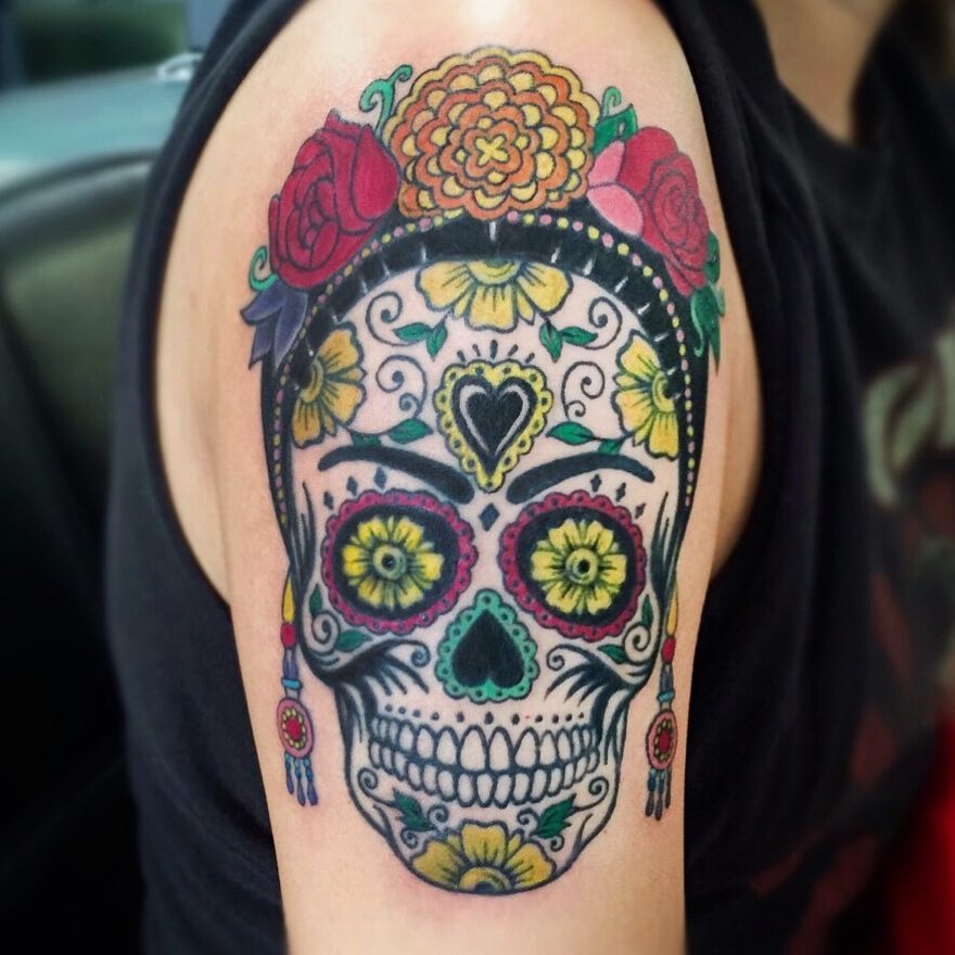 Vibrant Frida Kahlo Tattoo with Bold Colors Tattoo Design