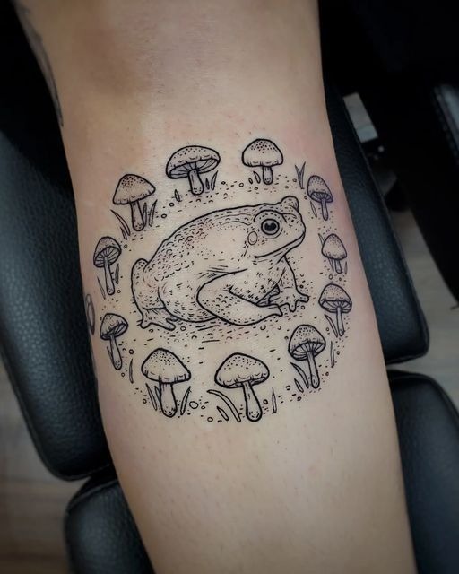 Frog and Mushroom Circle Tattoo Tattoo Design