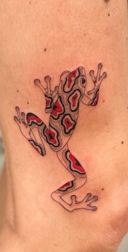 Red Patterned Dart Frog Tattoo Tattoo Design