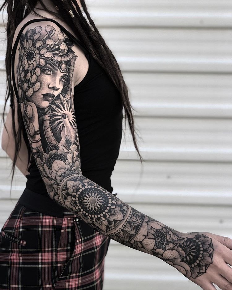 Sacred Geometry and Blackwork Bodysuit Tattoo Design