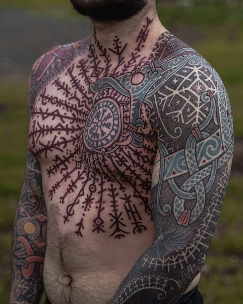 Symbolic Nordic-Inspired Full Torso Design Tattoo Design