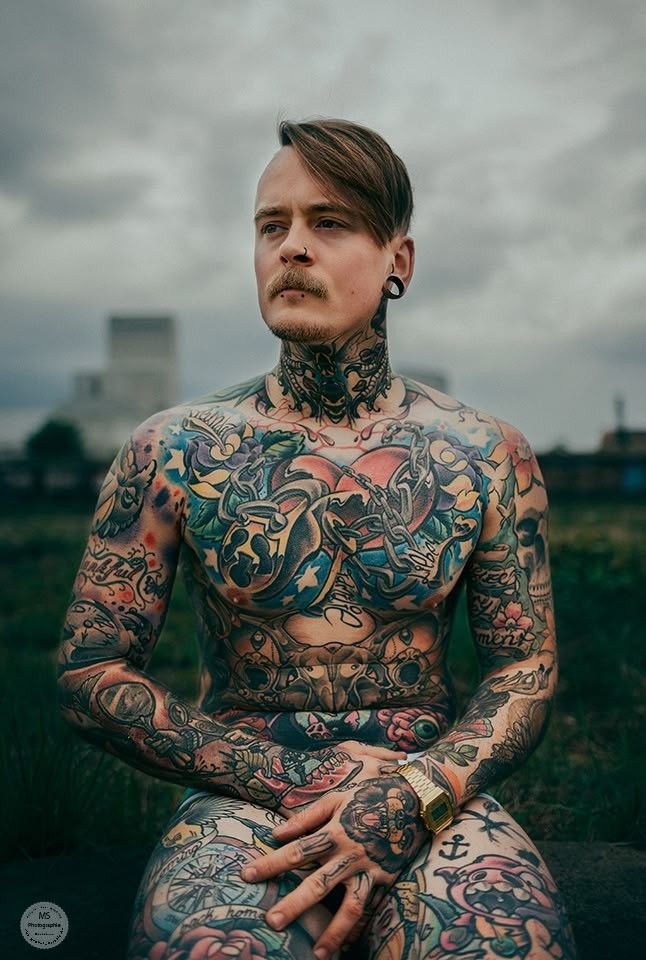 Vintage Blackwork Chest-to-Neck Statement Tattoo Design