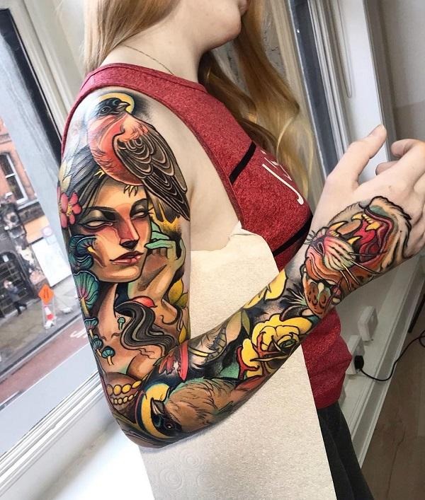 This colorful sleeve tells a story of connection between nature and the feminine spirit.