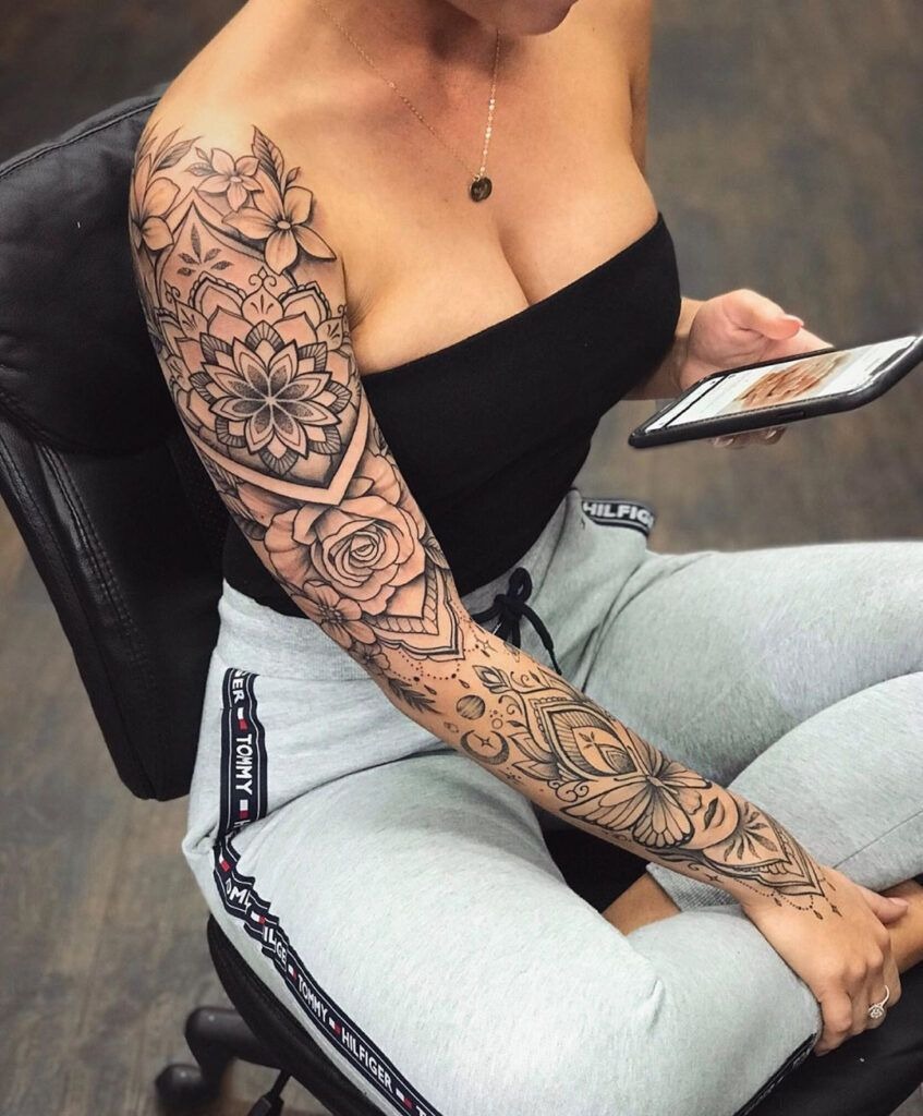 Floral Mandala Full Sleeve Tattoo Design