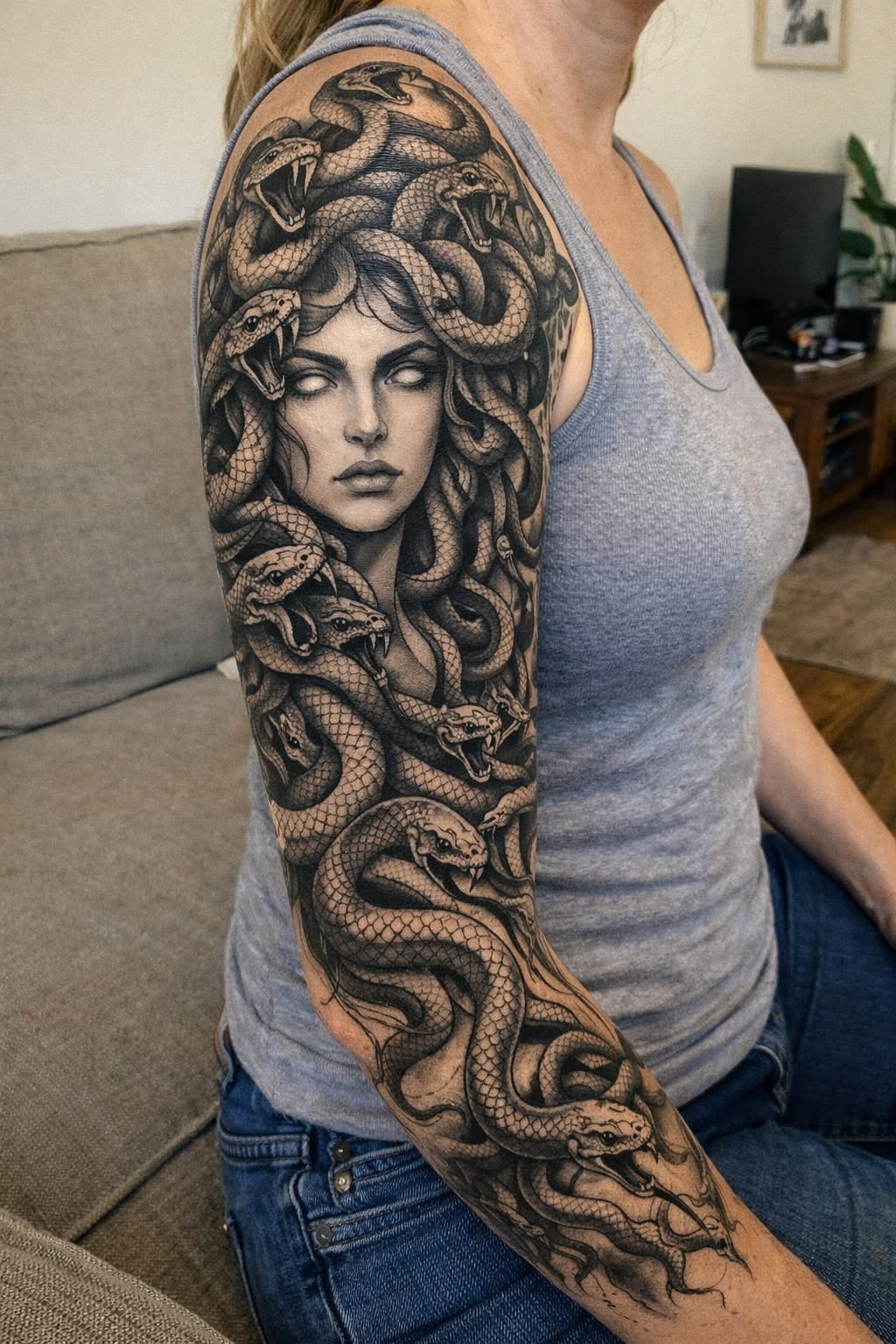 Medusa and Snake Full Sleeve Tattoo Design