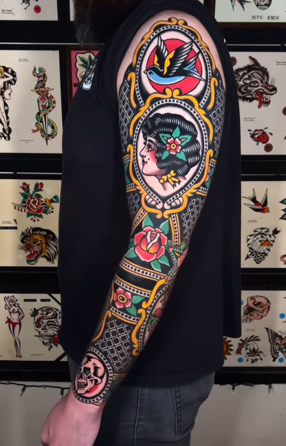 Vintage Portrait Traditional Sleeve Tattoo Design