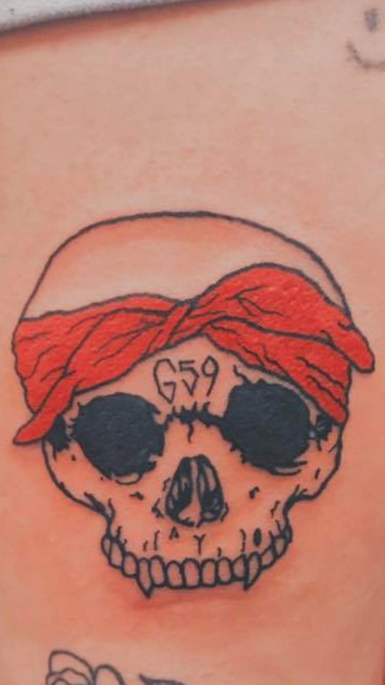 G59 Skull with Red Bandana Tattoo Design