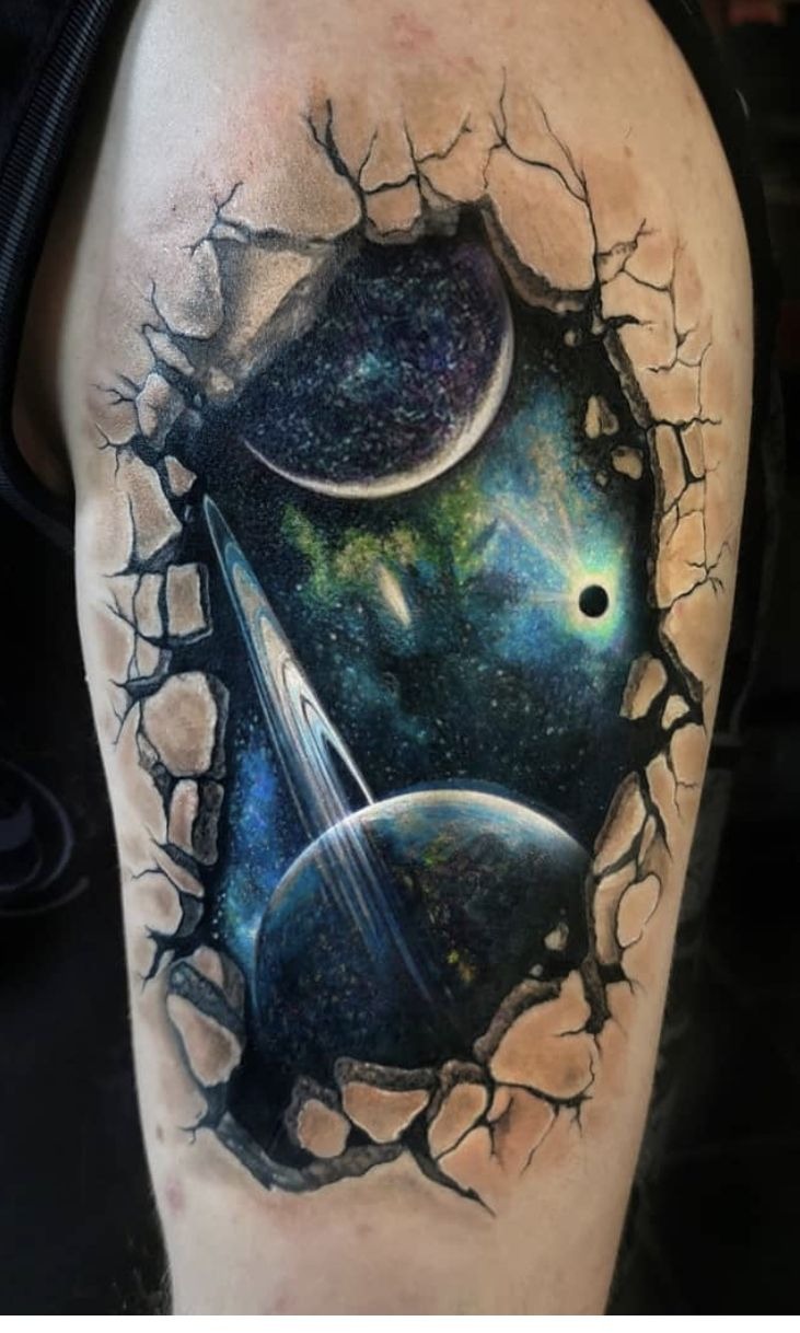 Cracked Universe Portal Tattoo, a tattoo design rendered in bold.