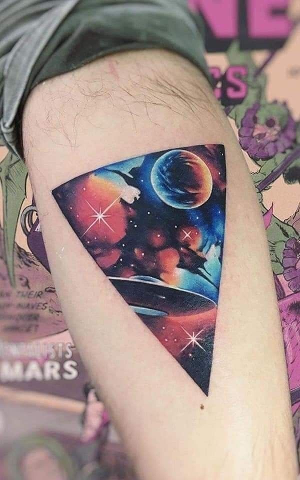 Geometric Galaxy Triangle Tattoo, a tattoo design rendered in geometric.