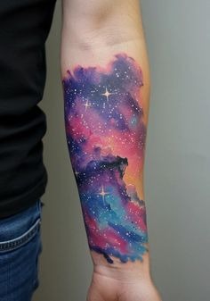 Vibrant Nebula Forearm Wash, a tattoo design rendered in clean detailed linework.