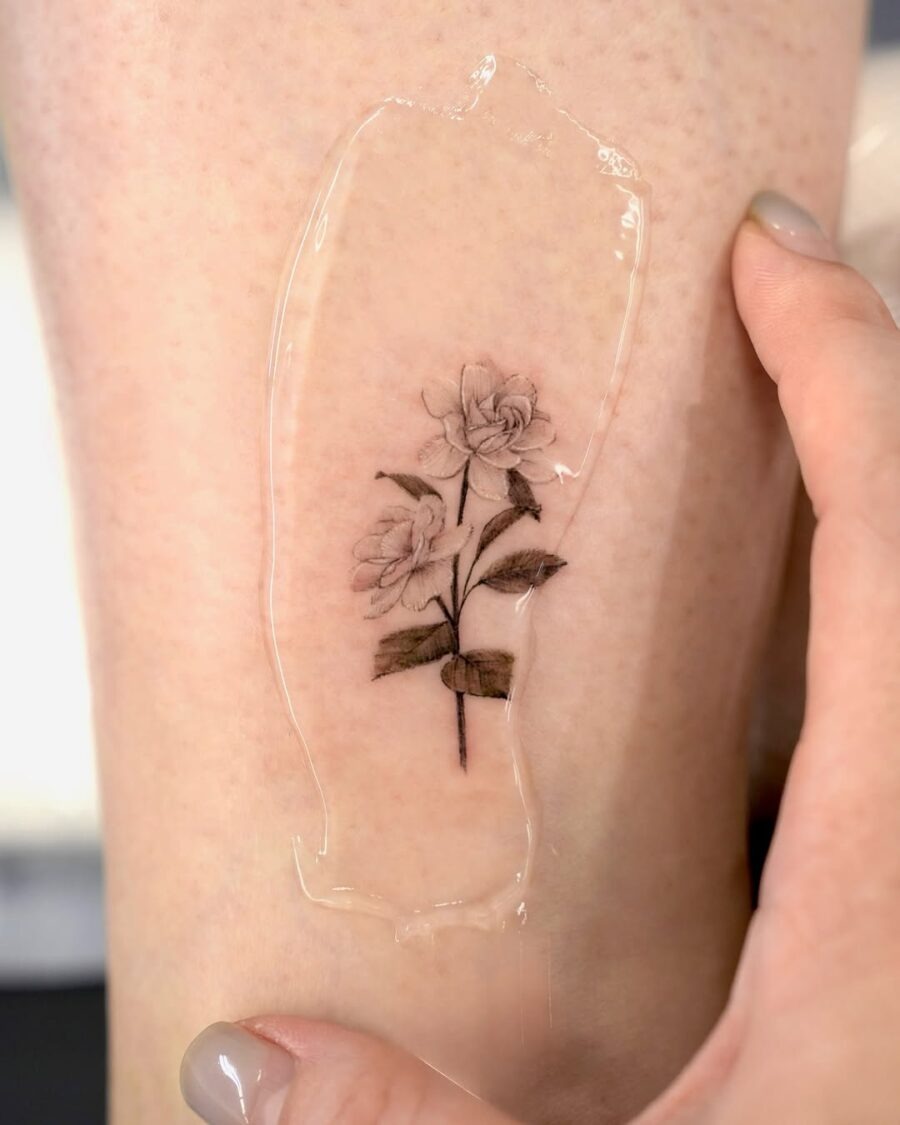 Delicate gardenia tattoo with natural tone Tattoo Design