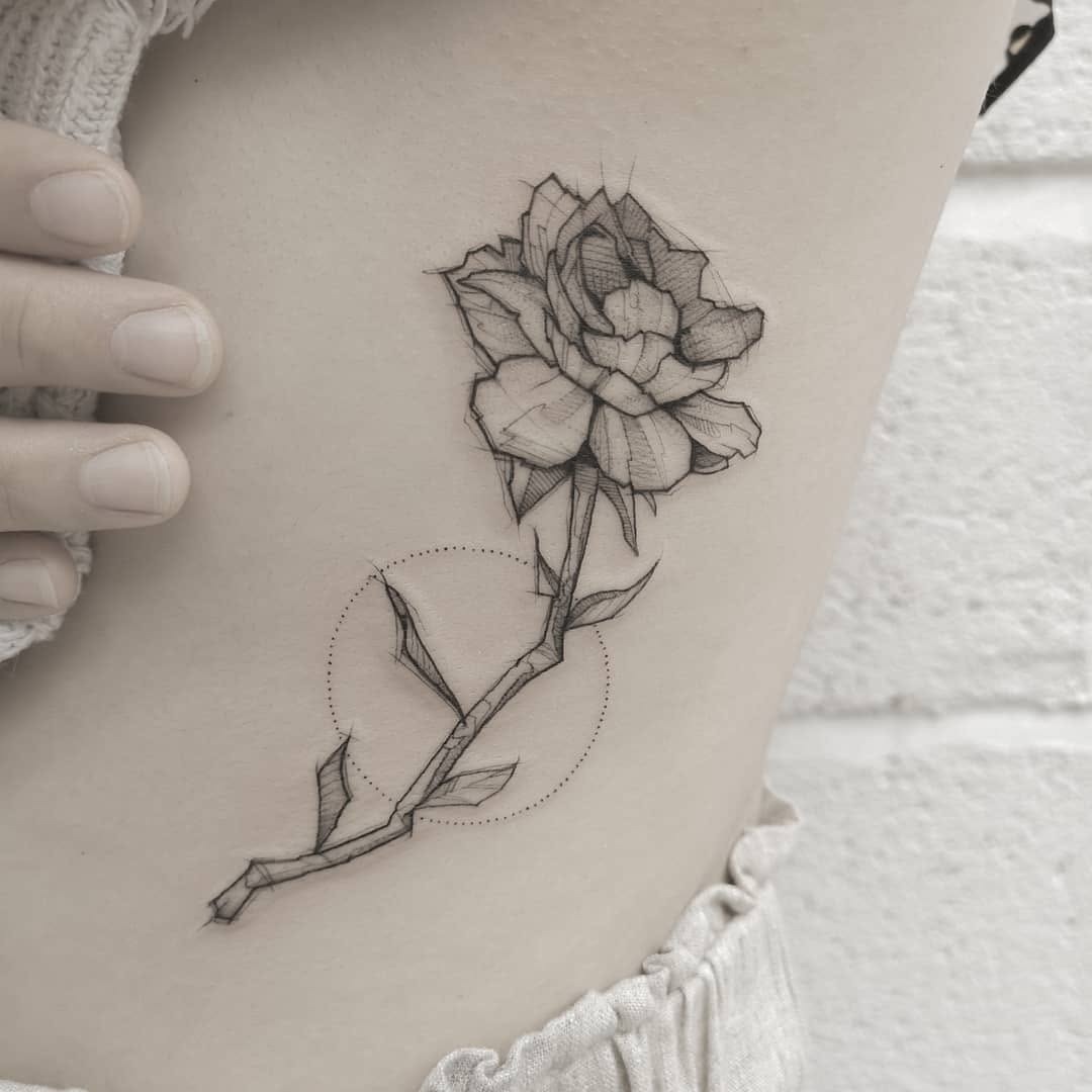 Elegant black line gardenia tattoo design Tattoo Design
