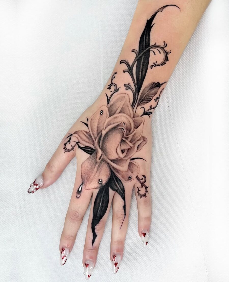 Elegant gardenia hand tattoo showcasing artistic flair Tattoo Design