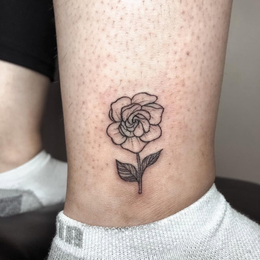 Elegant gardenia tattoo on ankle Tattoo Design