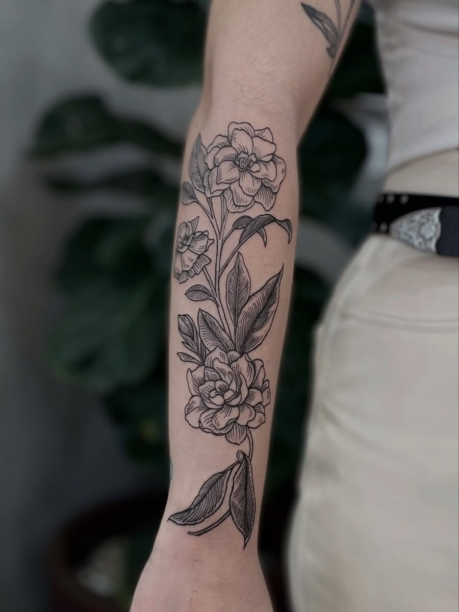 Elegant gardenia tattoo on the forearm Tattoo Design