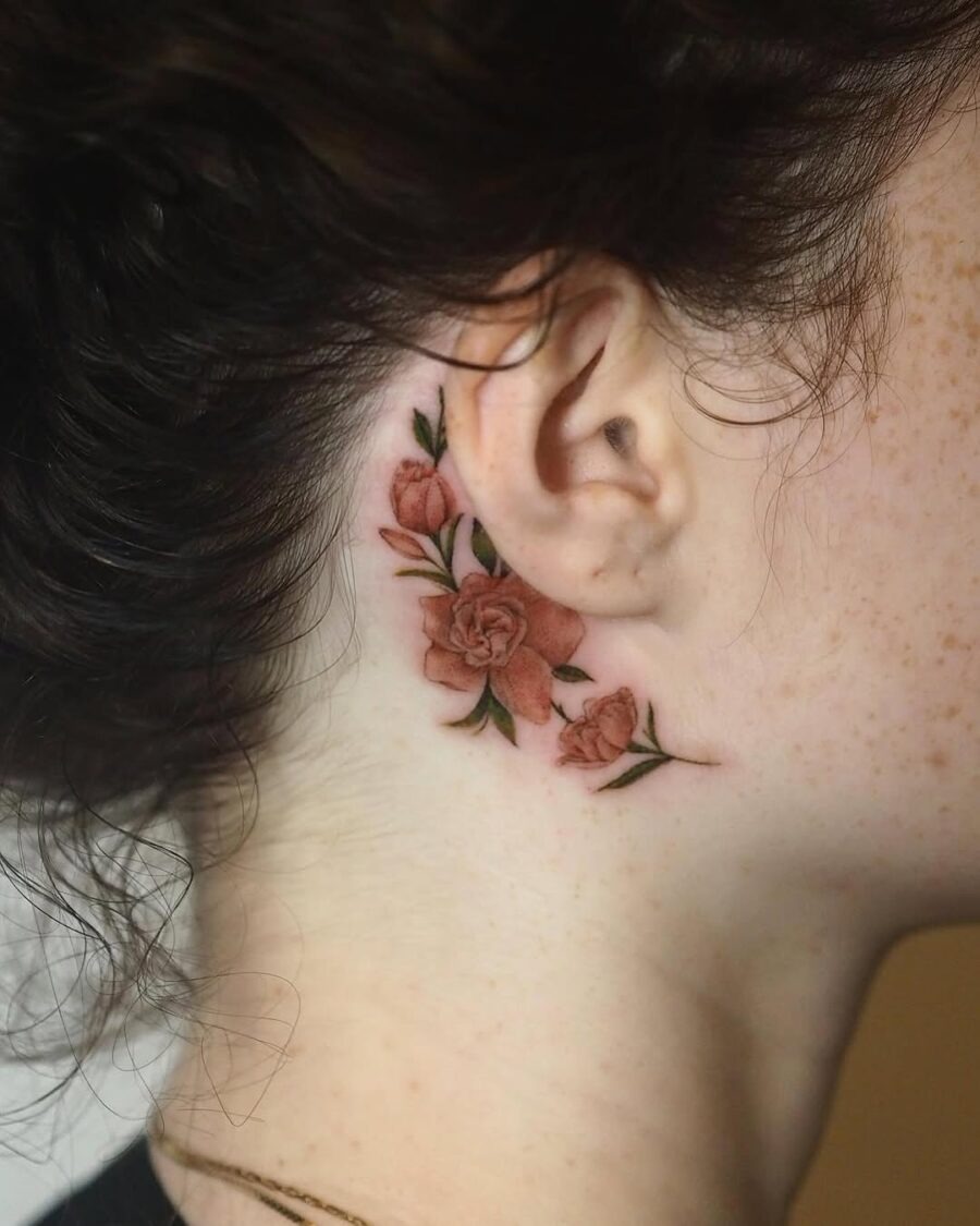 Elegant gardenia tattoo peacefully adorns the neck. Tattoo Design