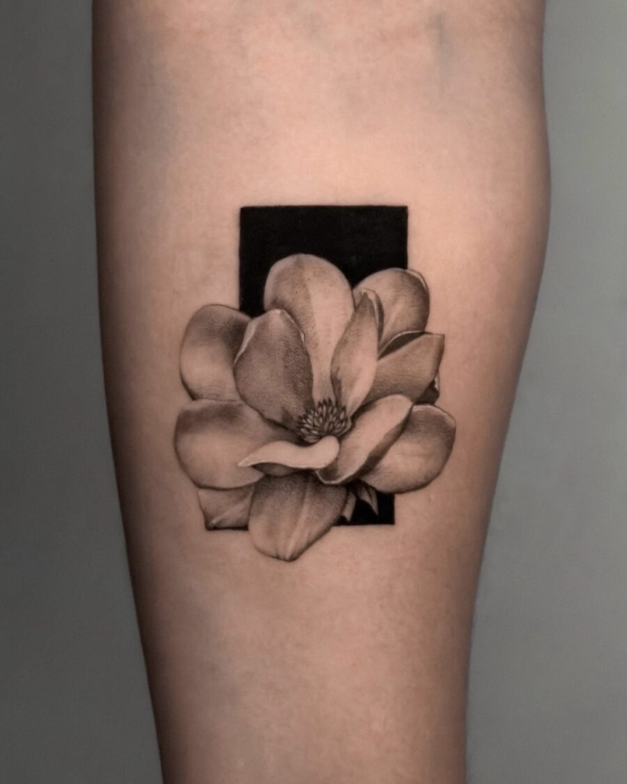 Elegant gardenia tattoo with black background contrast Tattoo Design