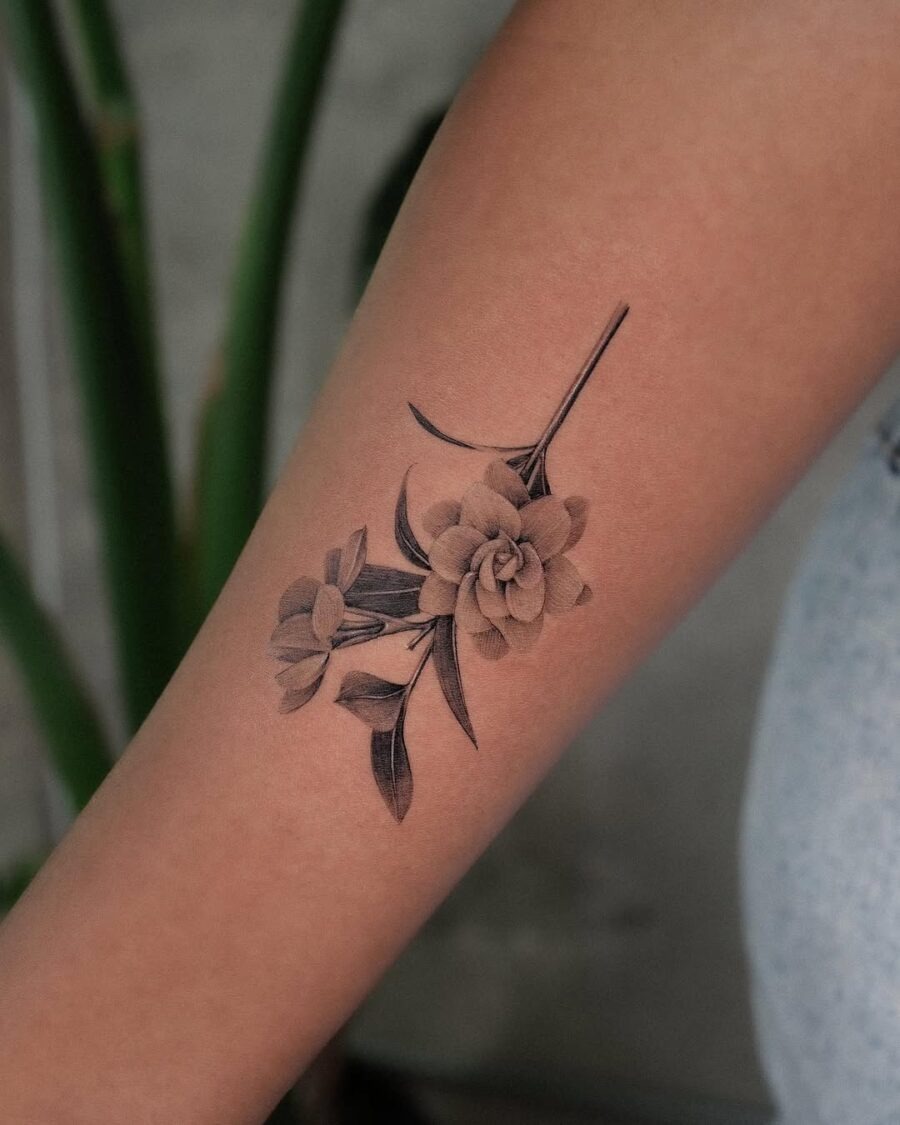 Elegant gardenia tattoo with soft floral tones Tattoo Design