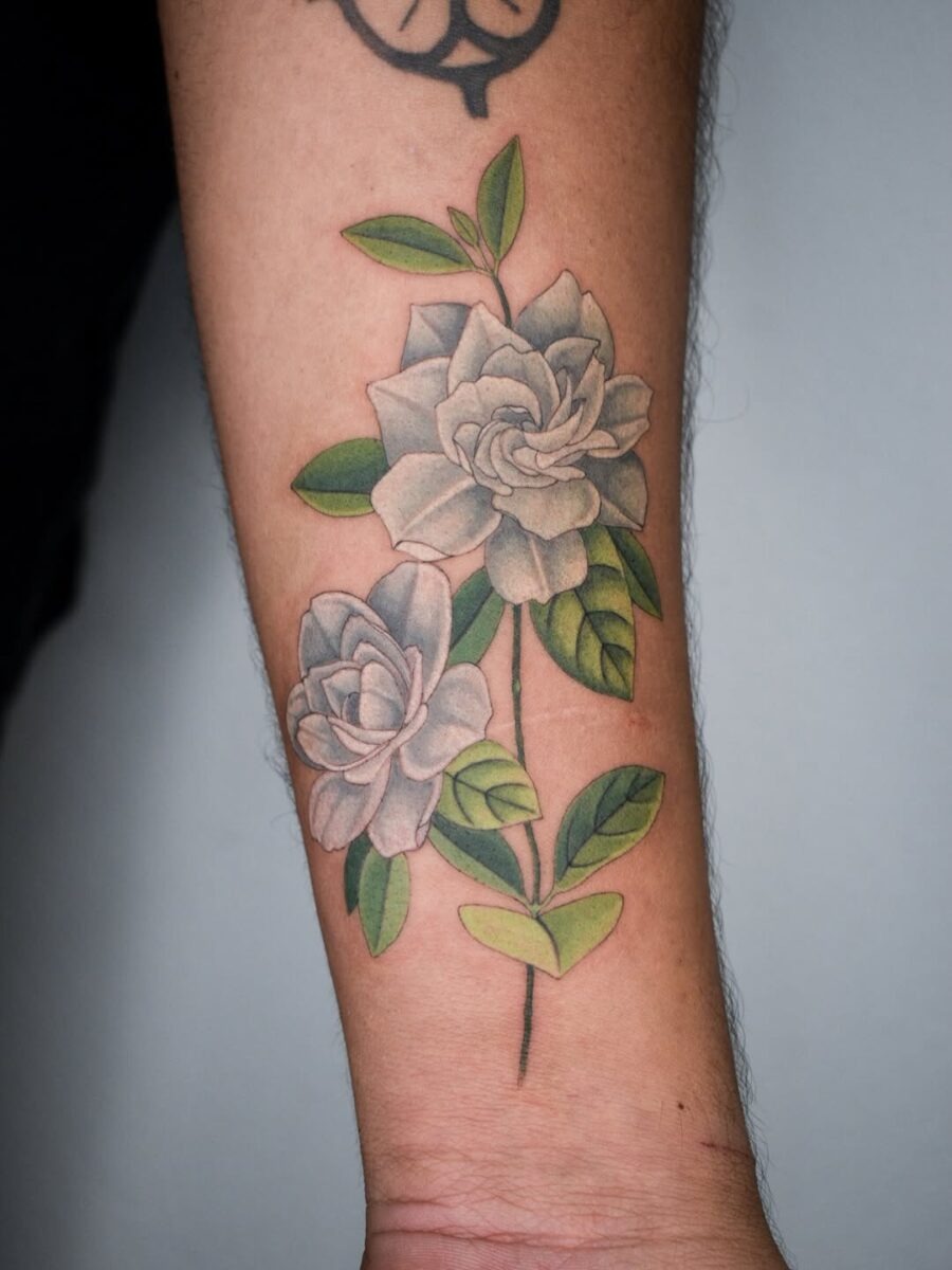 Elegant Gardenia Tattoos on Forearm Tattoo Design